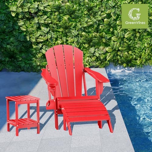 GREENVINES Adirondack Ottoman Set of 2, HDPE Plastic, Red - Image 4