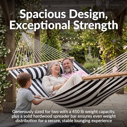 Sunnydaze Quilted Double Hammock for Outside with Pillow, Black and White - Image 6