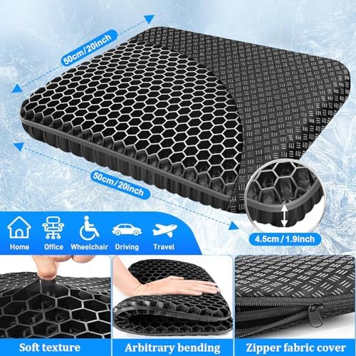 Gel Seat Cushion for Long Sitting Hip Pain, 20x20inch Jumbo Thick Soft & Breathable Cushion for Wheelchair Gel Seat Cushion for Office Home Chairs (Black) - Image 2