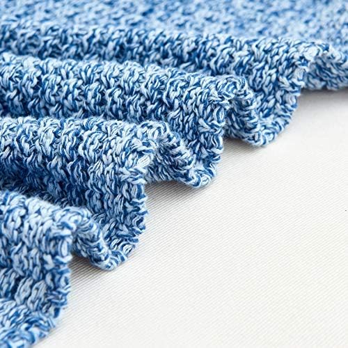 Longhui bedding 100% Cotton Knitted Throw Blanket – Blue White, Soft & Cozy, Machine Washable, 60"x80" – Perfect for Living Room, Couch, Sofa, Bed or Travel - Image 5