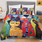 HOSIMA Plaid Patchwork Colorful Cat Quilt King Size with 2 Pillowcases. - Image 3