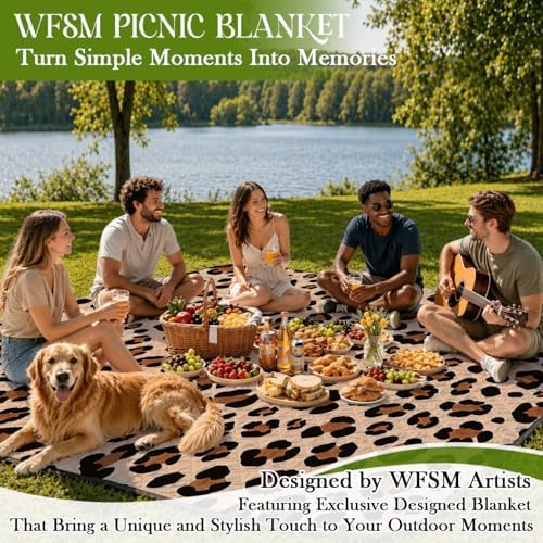 WFSM Leopard Print Picnic Mat 80x60 Inch, Leopard Print for Women, Cheetah Outdoor Play Mat for Adults and Toddlers Waterproof Sandproof Beach Blanket Travel Camping Rug - Image 3