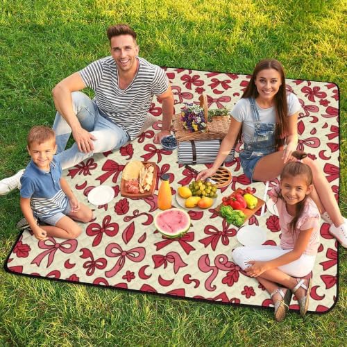 Pink Red Rosette Pattern Foldable Zipper Picnic Blankets 78.7"x78.7" - Image 7
