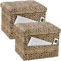 Bsketa Storage Ottoman, 17" Folding Velvet Foot Rest,Leopard Print 2 Pack by Bsketa