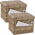 Bsketa Storage Ottoman, 17" Folding Velvet Foot Rest,Leopard Print 2 Pack by Bsketa