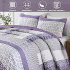 WONGS BEDDING Purple King Quilt Bedding Set, Bohemian Stripe Bedspread - Image 6