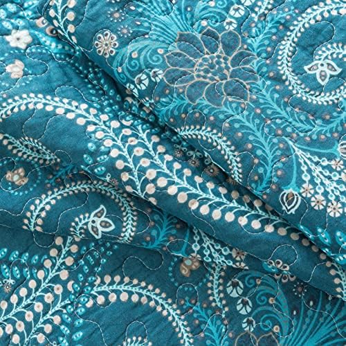 NEWLAKE Cotton Bedspread Quilt Sets-Reversible Patchwork Coverlet Set, Turquoise Classic Royal Pattern, King Size - Image 6