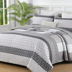 WONGS BEDDING Grey Full Size Quilt Set, Bohemian Striped Bedspreads by WONGSBEDDING