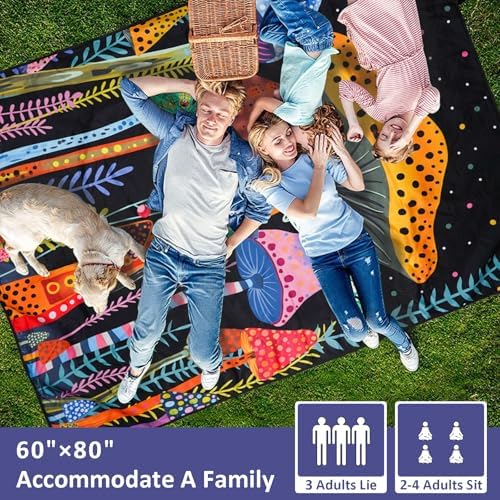 Mushroom Picnic Blankets Waterproof Foldable Picnic Outdoor Blanket 80"x 60" Picnic Mat 3-Layer Thicking Outdoor Foldable Blankets Sandproof Lightweight Beach Blankets with Strap Machine Washable - Image 4