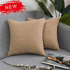 Jeanerlor Fax Linen Solid Decorative 26"x26" Pillow Cover/Euro Sham/Cushion Sham Prime, Velvety and Durable Pillow Cases for Vacation (65 x 65 cm),Natural Linen,2 Packs - Image 2