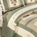 vctops Farmhouse Green 2 Piece Embroidered Floral Quilted Bedspread Quilt Set 100% Cotton Reversible Patchwork Coverlet Set 1 Quilt and 1 Pillow Sham (Green,Twin) - Image 3