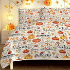 BlessLiving King Quilt with Pumpkin Maple Leaves Halloween Fall Bedding by BlessLiving