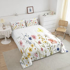 Floral Bedding Set Kids Botanical Fowers Comforter Set Garden Blossom Comforter for Boys Room Decor Lightweight White Duvet Set Full Size - Image 3