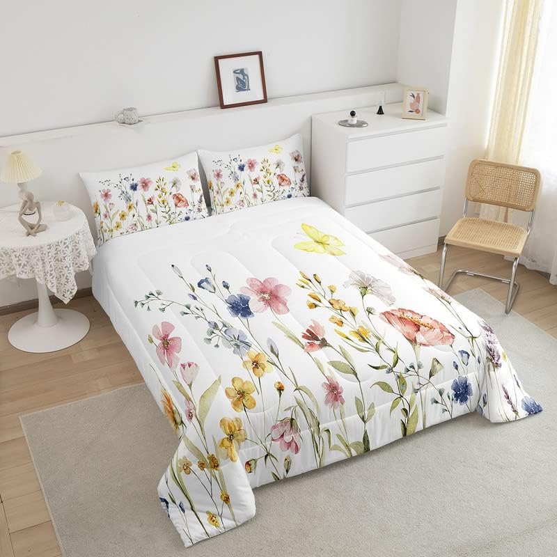 Feelyou Floral Bedding Set Kids Botanical Fowers Comforter Set Garden - Image 3
