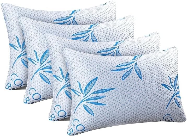 Bamboo Fiber Pillow, Soft and Compact Camping Fiber Pillow, Fresh Design Cool Pillow, Ergonomic, Suitable for Bedroom, Living Room, Hotel Camping (Bamboo Blue 4pcs, King (U.S. Standard)) by KJJDOO