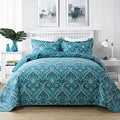 NEWLAKE Cotton Bedspread Quilt Sets-Reversible Patchwork Coverlet Set, Turquoise Classic Royal Pattern, King Size by NEWLAKE