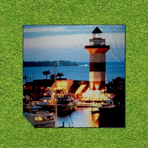3dRose Harbour Town Lighthouse at Hilton Head Island at Dusk Picnic Blanket - Image 3