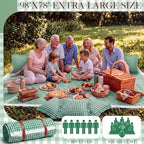 Boao Extra Large Picnic Blanket, 98" x 78" Green Gingham Picnic Blanket Set - Image 4