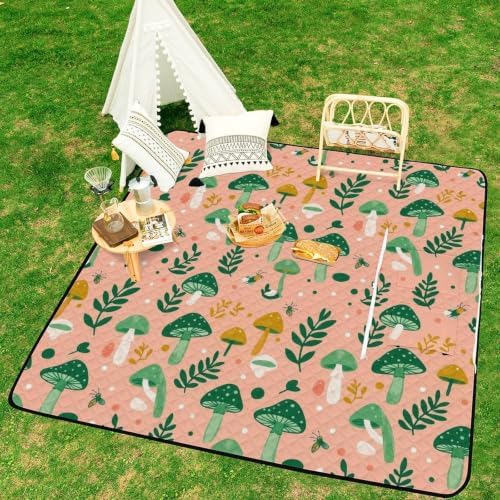 Orange Green Mushroom Large Foldable Picnic Blanket 78.7x78.7 Inch - Image 6