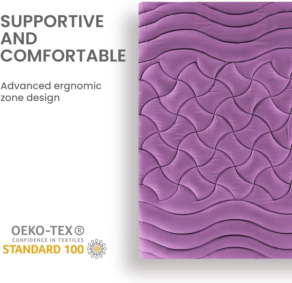 SLEEP ZONE Cooling Mattress Topper Twin XL for College Dorm, Premium Zoned Quilted Mattress Pad, Fitted Mattress Protector Cover Washable, Deep Pocket 8-21 inch, Purple, Twin XL - Image 7