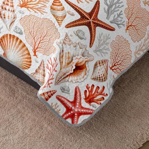 HOSIMA Orange Quilt Nautical Ocean Themed Bedding King with 2 Pillowcases. - Image 4