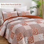 Mybedsoul Burnt Orange Boho Quilt Queen Size, Patchwork Fall Bedding Set - Image 2