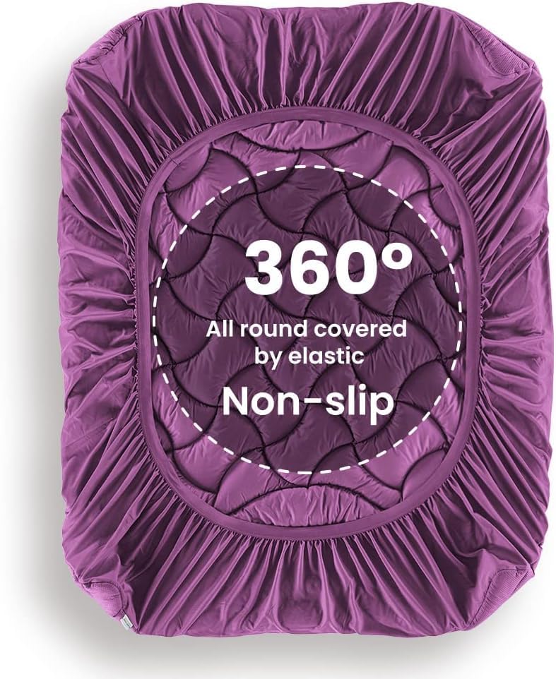 SLEEP ZONE Cooling Twin Mattress Topper for Single Bed, Premium Zoned Quilted Mattress Pad, Fitted Mattress Protector Cover, Machine Wash Durable, Deep Pocket 8-21 inch, Purple, Twin - Image 6