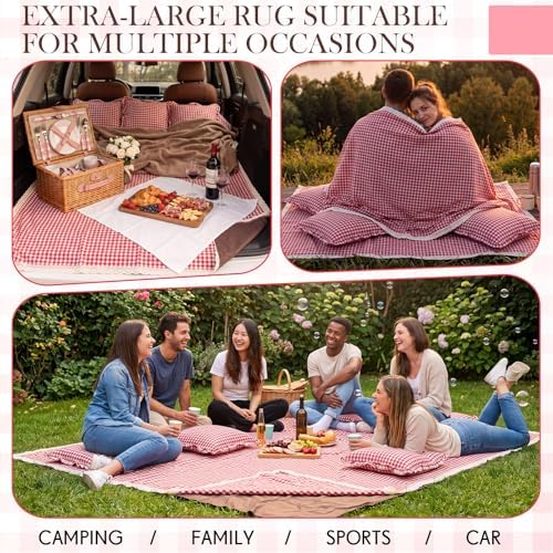 Boao Extra Large Picnic Blanket, 98" x 78" Red Gingham Picnic Blanket Set - Image 6