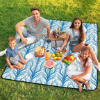White Blue Leaf Print Large Zipper Picnic Blankets 78.7"x78.7" - Image 7