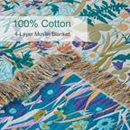 Boho Throw Blanket, 100% Soft Cotton Floral Quilt, Queen 80"x 90" - Image 3