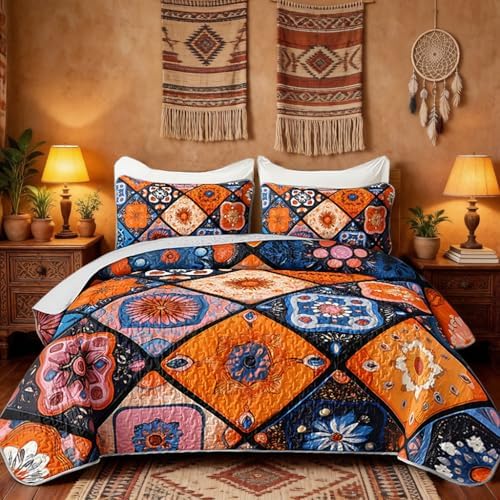 HOSIMA Bohemia Style Patchwork Floral Quilt Set King with 2 Pillowcases. by HOSIMA