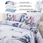 Drucon Floral Quilt Set King 3 Pieces Light Blue Floral Quilt Coverlet Set - Image 5