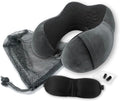 Wolf Essentials 4-Piece Memory Foam Neck Pillow Travel Set – Ergonomic Neck Support Pillow with Eye Mask, Earplugs & Mesh Carrying Case – Comfort for Airplane, Train, or Road Travel by Unknown
