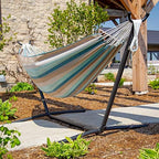 Vivere Double Sunbrella Hammock with Space-Saving Steel Stand and Premium Carry Bag - 450 lb Weight Capacity (Gateway Mist) - Image 4