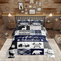 Castle Fairy Deer Bear Comforter Set Twin Size,Rustic Farmhouse Wildlife Patchwork Blue Bedding Set for Kids Boys Men,Camping Cabin Decor Boho Aztec Tribal Quilted Duvet Set with 1 Pillowcase by CastleFairy