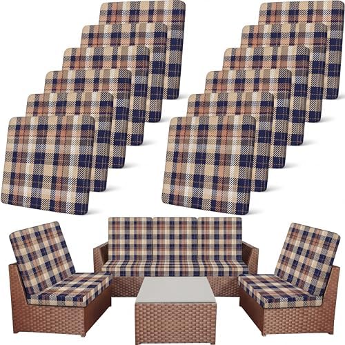 Newwiee 8 Pcs Patio Outdoor Cushion Covers,Plaid,Vintage Brown Navy by Newwiee