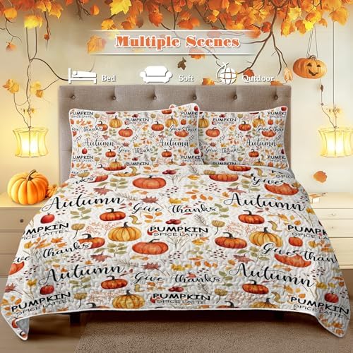 BlessLiving Quilts Queen Size Pumpkin Maple Leaves Halloween Fall Bedding - Image 3