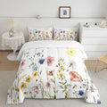 Floral Bedding Set Kids Botanical Fowers Comforter Set Garden Blossom Comforter for Boys Room Decor Lightweight White Duvet Set Full Size by Feelyou