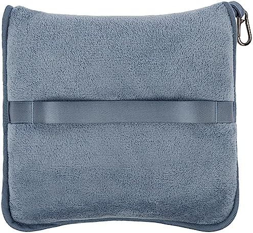 BlueHills Travel Blanket Pillows for Two Airplane Traveling Essentials Flight Throws in Bag case with Backpack Clip Compact Large Plane Accessories – Brown and Grayish Blue - Image 4