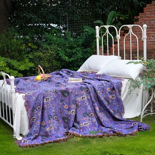 LUTBM Boho Throw Blanket for Bed 60"x80", 100% Cotton Purple Couch Blankets - Image 5