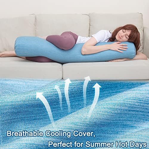 1 MIDDLE ONE Body Pillow, Bolster Pillow with Cooling Cover, Long Round Roll Cylinder Pillow for Bed, 35" x 7.87", Blue - Image 2