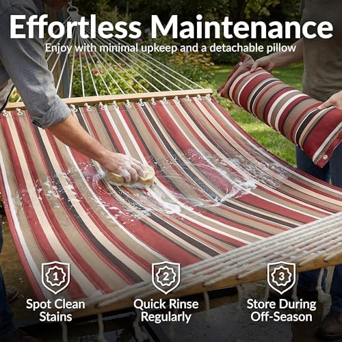 Sunnydaze Quilted Double Hammock for Outside with Pillow, Awning Stripe - Image 5