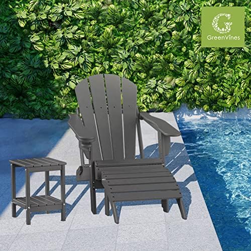 GREENVINES Adirondack Ottoman, HDPE Plastic, Grey - Image 3