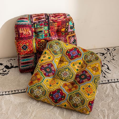 vctops 2 Pack Boho Geometric Chair Cushions with Ties U-Shaped Soft Cozy Cotton Linen Chair Pads Non Slip Seat Cushions for Indoor Dining Room and Kitchen Chairs (Yellow,18"x18") - Image 7