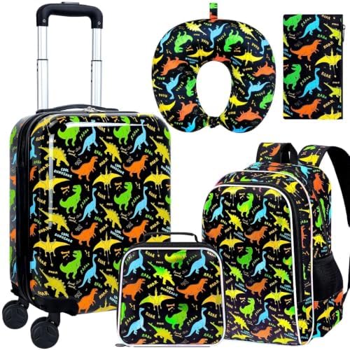 5PCS Kids Luggage Boys Suitcase Set, 16" Hardside Carry-on Dinosaur by FTJCF