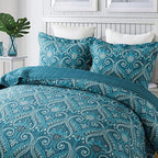 NEWLAKE Cotton Bedspread Quilt Sets-Reversible Patchwork Coverlet Set, Turquoise Classic Royal Pattern, King Size - Image 2
