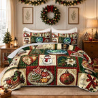 HOSIMA Vintage Patchwork Christmas Quilt Set Twin Size with 2 Pillowcases. by HOSIMA
