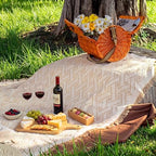 2-in-1 102'' x 71'' Extra Large Beige Outdoor Picnic Blankets - Image 2