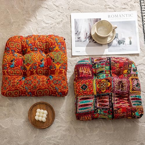 vctops 2 Pack Boho Geometric Chair Cushions with Ties U-Shaped Soft Cozy Cotton Linen Chair Pads Non Slip Seat Cushions for Indoor Dining Room and Kitchen Chairs (Orange,18"x18") - Image 4