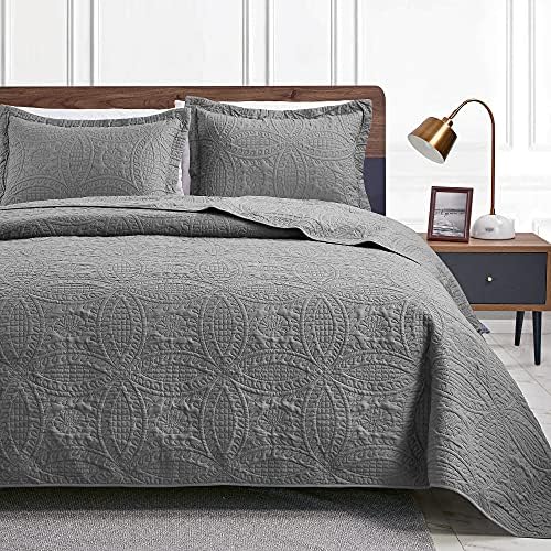 Love's cabin Quilts for Full Bed Grey Bedspreads Bedding Set - Summer Lightweight Bedspread Comforter - Coin Pattern Bedding Coverlet for All Season - 3 Pieces (1 Quilt, 2 Pillow Shams) by Lovescabin